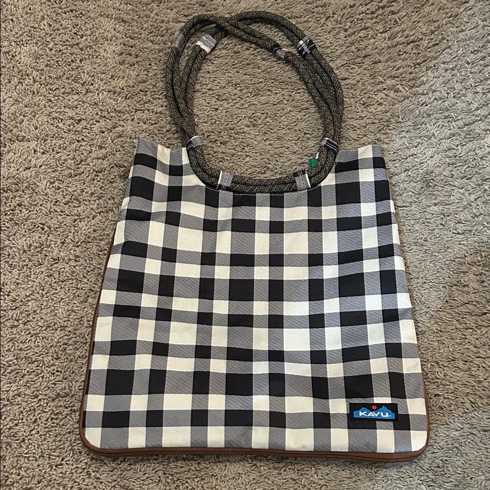 KAVU Checkered Tote in Black and Cream